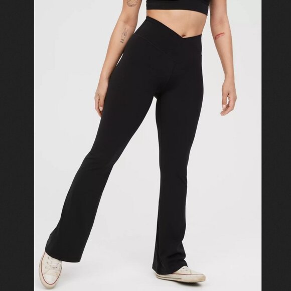 aerie Pants - NWT OFFLINE By Aerie Real Me High Waisted Crossover Flare Leggings in Black, S
